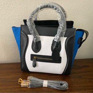 Tricolor Blue Black White Micro Luggage Bag Convertible Crossbody Smiley
